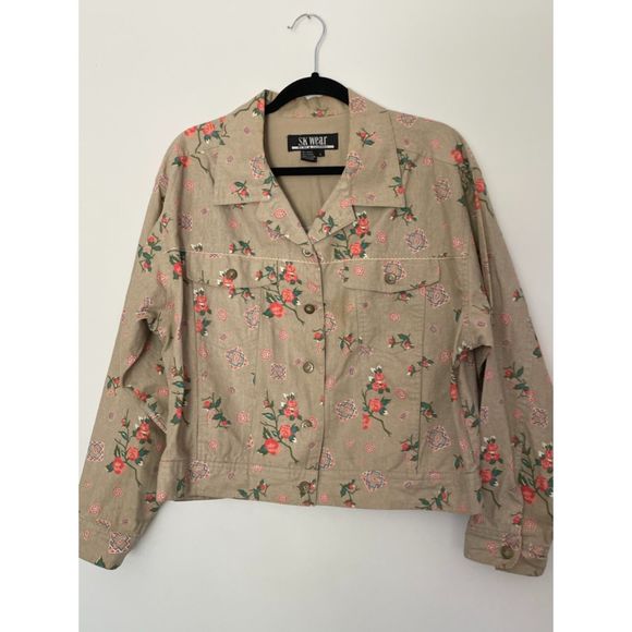 SK Wear Vintage Dainty Floral Neutral Jacket Women's Size Large No Wear A122 - Picture 1 of 13